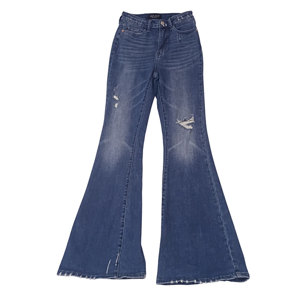Judy Blue Womens High Rise Distressed Flare Jeans Medium Wash Size 3/26 25X32